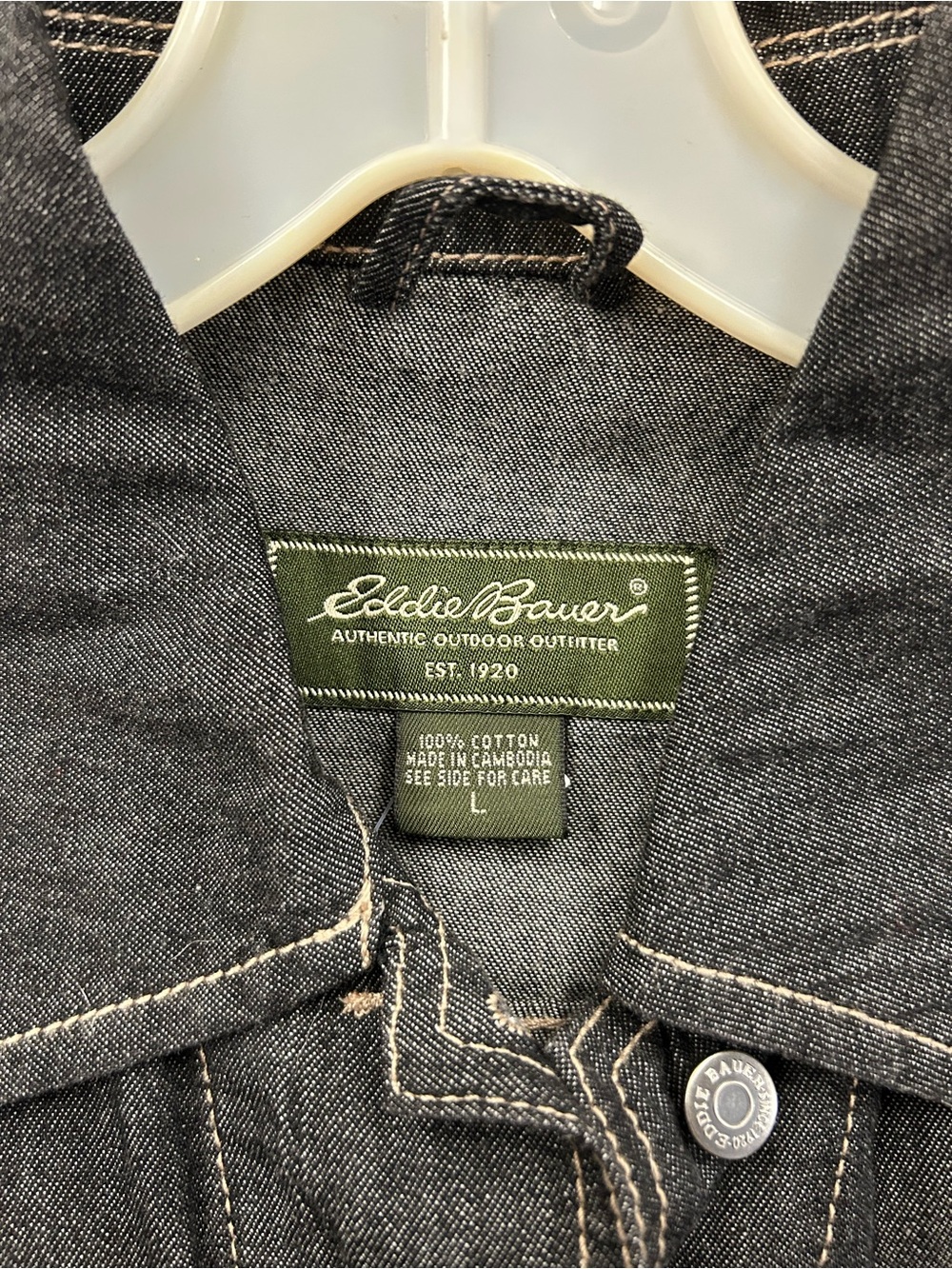 Eddie Bauer Black Denim Jacket with White Stitching - Picture 2 of 11